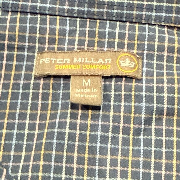 Peter Millar Men’s Med Blue Plaid Crown Sport Embroidered Performance Logo Shirt - Picture 2 of 11